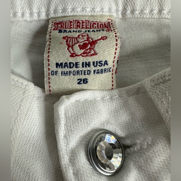 True Religion White Crystal button and rivets Jeans ex 26 x 33.5” inseam - Picture 9 of 12